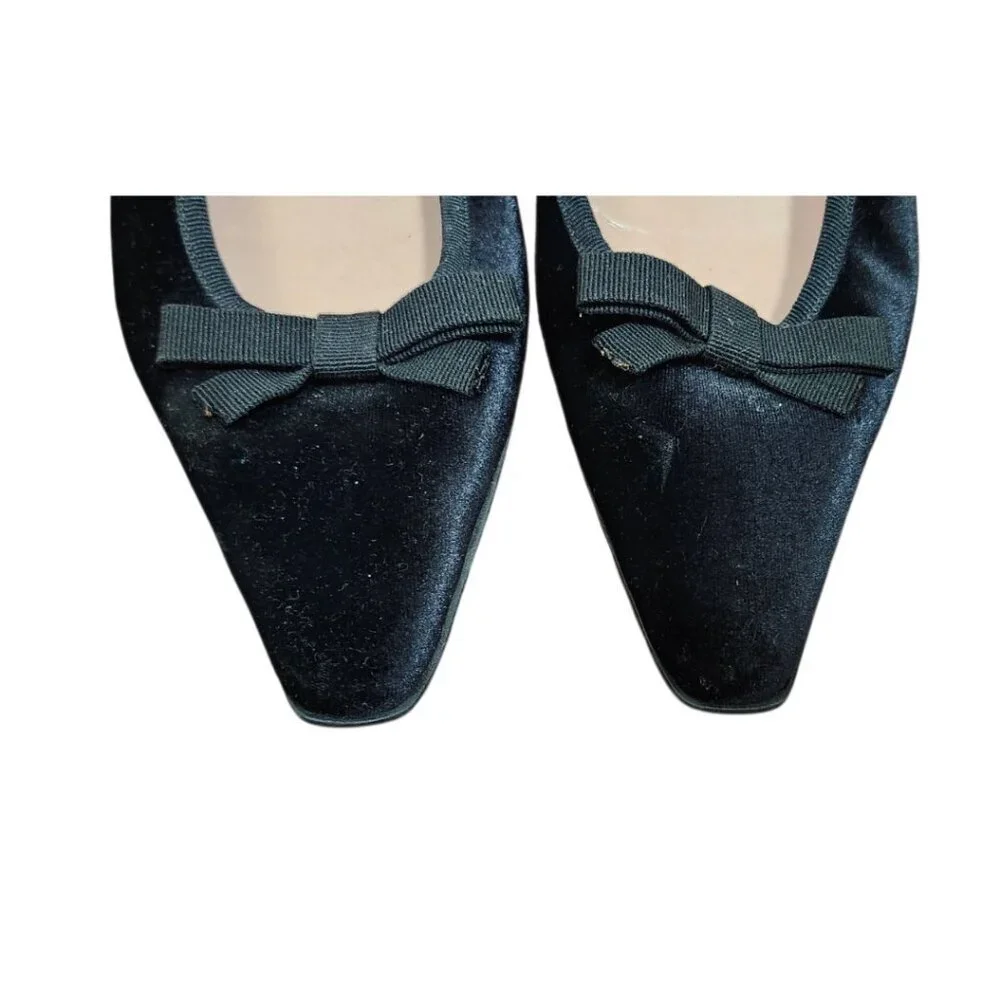 Fabio Rusconi Black Velvet Bow Ballet Flats Pointed Toe Low Heel Italy EU 38